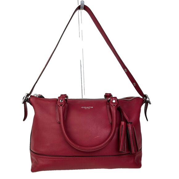 Coach Legacy Molly East West Satchel Shoulder Bag Cherry Red 2 Way Strap Leather - Picture 1 of 16